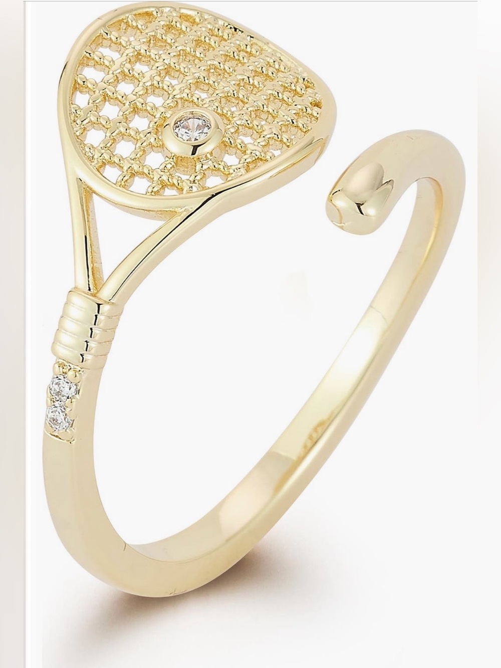 SPHERA MILANO Cubic Zirconia Tennis Racket Bypass Ring – Gold – Size 6 🎾
